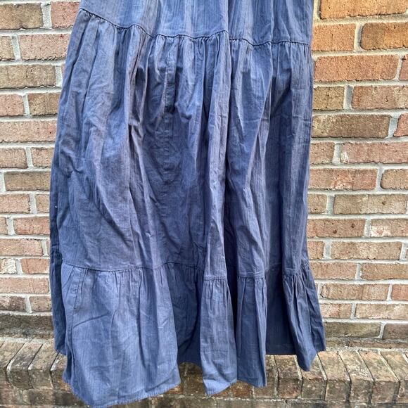 Boho Festival Tiered Prairie Crochet Sundress womens sz 2XL Navy Chambray Summer - Picture 9 of 10